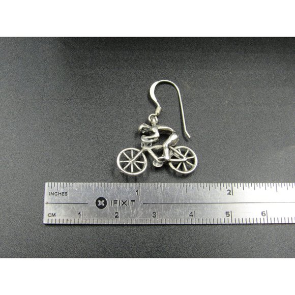 Sterling Silver Person Riding A Bike Rustic Earrings Vintage Wedding Engagement - Picture 4 of 5